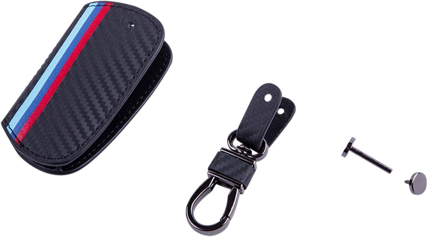 imageJKCOVER Key Fob Holder Protector Compatible with BMW Remote Fob MColored Stripe Black Carbon Fiber Pattern Leather Key Cover with Keychain for 1 2 3 4 5 6 7 Series X3Black