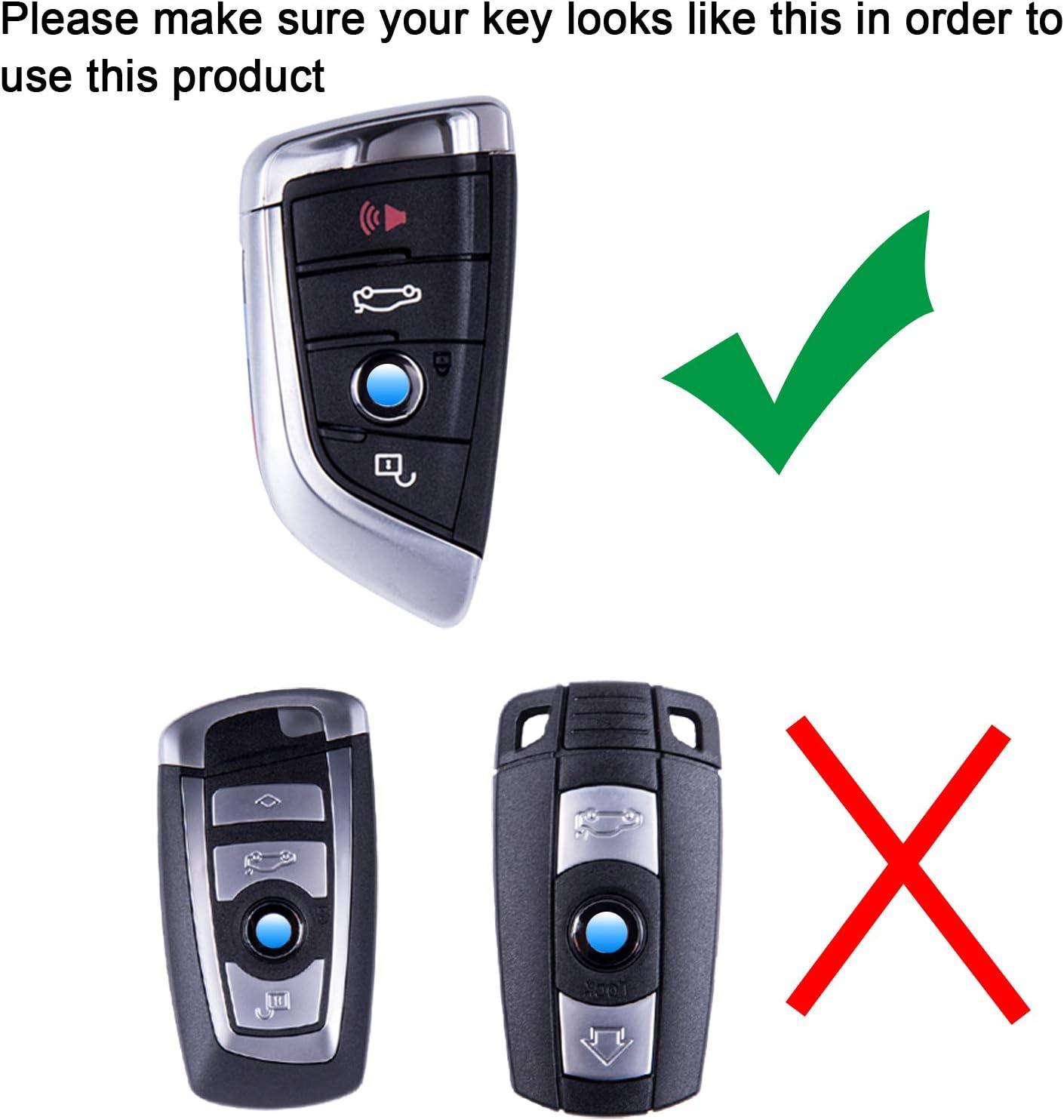 imageJKCOVER Key Fob Holder Protector Compatible with BMW Remote Fob MColored Stripe Black Carbon Fiber Pattern Leather Key Cover with Keychain for 1 2 3 4 5 6 7 Series X3Black