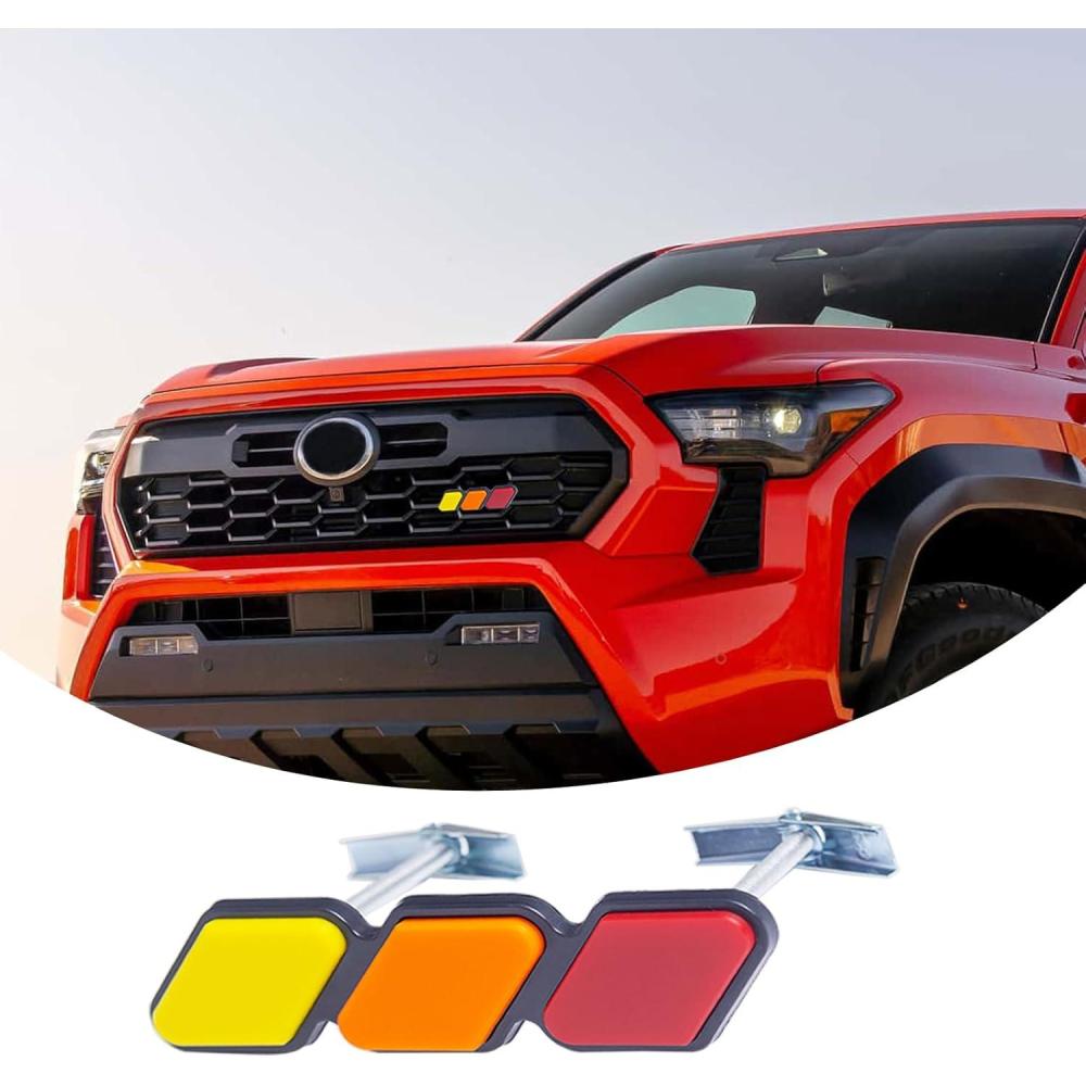 imageJKCOVER TRD Grille Decor Badge Compatible with Toyota 4Runner Tacoma Tundra Camry Sequoia Rav4 Highlander Accessories Front 3Color Design Upgrade Mesh Emblem Red Yellow Orange