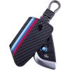 imageJKCOVER Key Fob Holder Protector Compatible with BMW Remote Fob MColored Stripe Black Carbon Fiber Pattern Leather Key Cover with Keychain for 1 2 3 4 5 6 7 Series X3Black