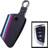 imageJKCOVER Key Fob Holder Protector Compatible with BMW Remote Fob MColored Stripe Black Carbon Fiber Pattern Leather Key Cover with Keychain for 1 2 3 4 5 6 7 Series X3Black