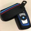 imageJKCOVER Key Fob Holder Protector Compatible with BMW Remote Fob MColored Stripe Black Carbon Fiber Pattern Leather Key Cover with Keychain for 1 2 3 4 5 6 7 Series X3Black