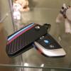 imageJKCOVER Key Fob Holder Protector Compatible with BMW Remote Fob MColored Stripe Black Carbon Fiber Pattern Leather Key Cover with Keychain for 1 2 3 4 5 6 7 Series X3Black