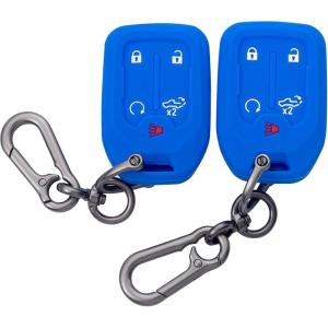 imageJKCOVER 2PCS Smart Key Fob Case Cover Compatible with 2019 2020 2021 2022 Chevrolet Chevy Silverado and GMC Sierra 1500 2500HD 3500HD Accessories Silicone Black Remote Key Chain Protector 5 Buttonbluebluewith White Button