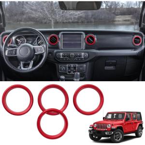 imageJKCOVER Air Conditioner Vent Cover Rings Compatible with Jeep Wrangler JLJLU 20182023 and 20202023 Gladiator JT Truck Interior Accessories Vent Outlet Trim RED 4PCS