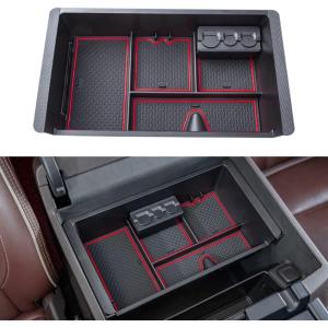 imageJKCOVER Compatible with Chevy SilveradoGMC Sierra 20142018 and Chevy Tahoe SuburbanGMC Yukon 20152020 Center Console Organizer Tray AccessoriesFull Console wBucket Seats ONLY  Black TrimHalfsize tray with red trim