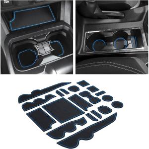 imageJKCOVER Premium Custom Liner Mat Accessories Compatible with Toyota Tacoma 2016 2017 2018 2019 2020 2021 2022 2023 Cup Holder Door Pocket and Center Console Inserts 19 Pcs Double Cab Red TrimBlue