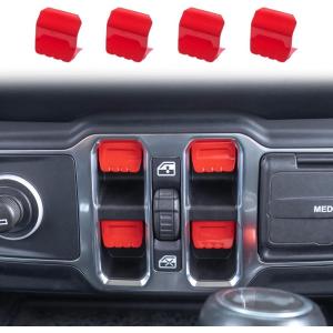 imageWindow Switch Button Covers Compatible with Jeep Wrangler JLJLU 20182025 Jeep Wrangler 4XE 20202025 and Jeep Gladiator JT 20202024 2025 Center Console Window Button Cover Accessories4PCS